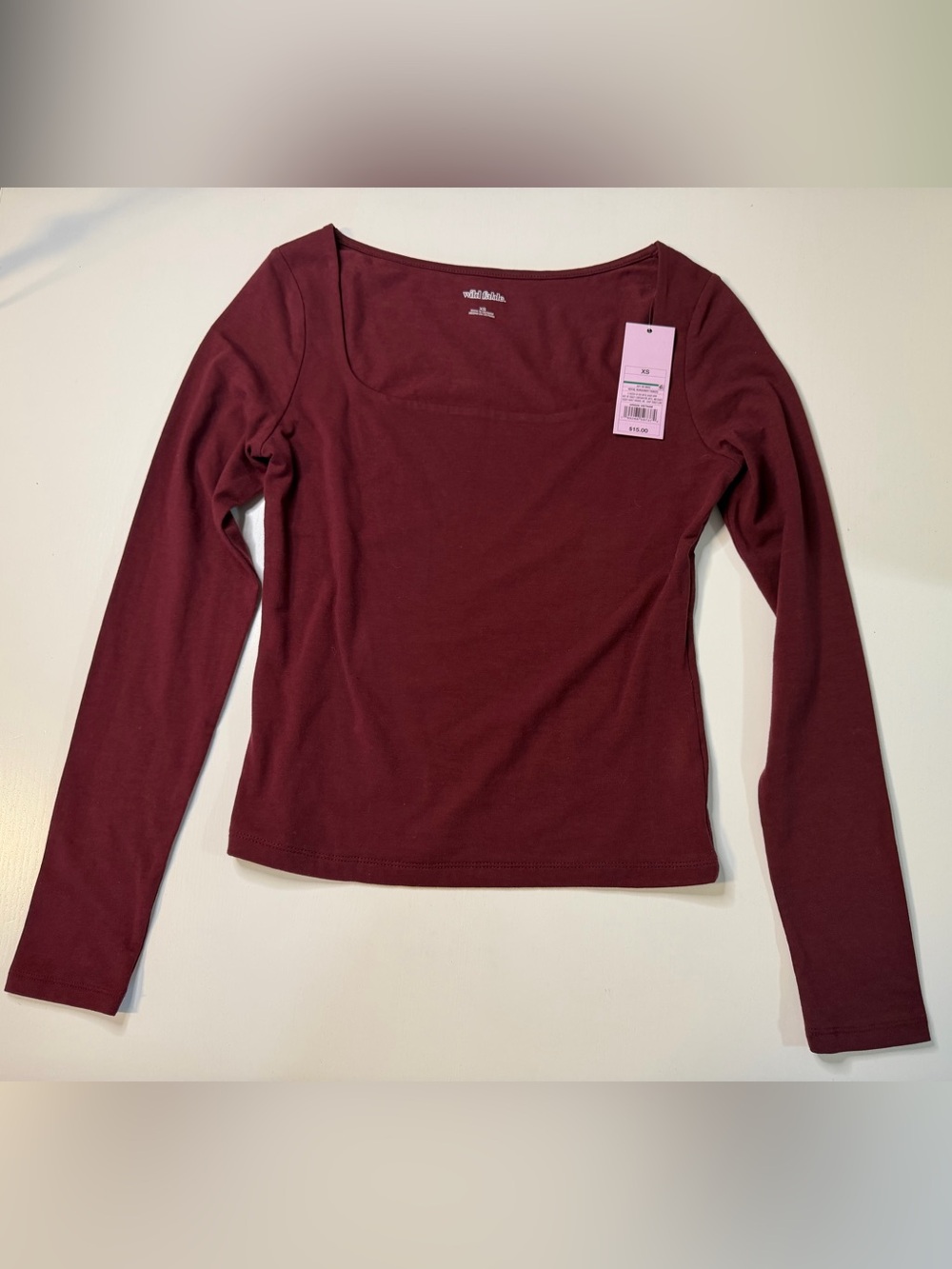wild fable Long Sleeve Square Neck Top - Deep Wine